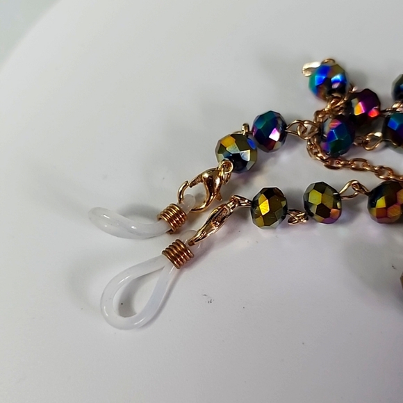 Gold with Mystic AB Crystal Bead Multi Use Chain Mask Eyeglass or ID Holder… - Picture 7 of 8